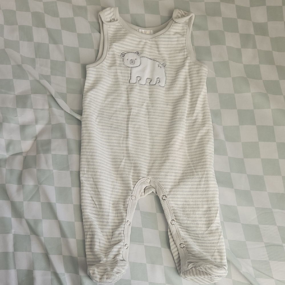 Tahari White and Light Gray Striped Bear Footie